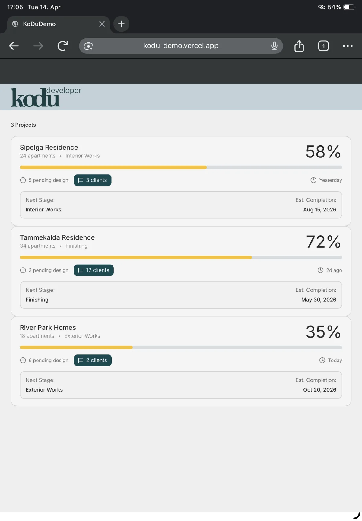 KoDu developer dashboard